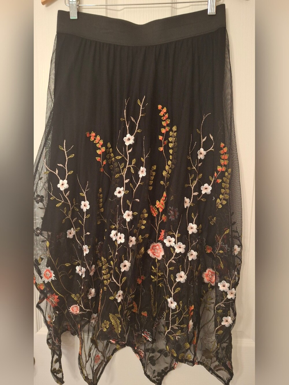 Black Floral Embroidered Skirt